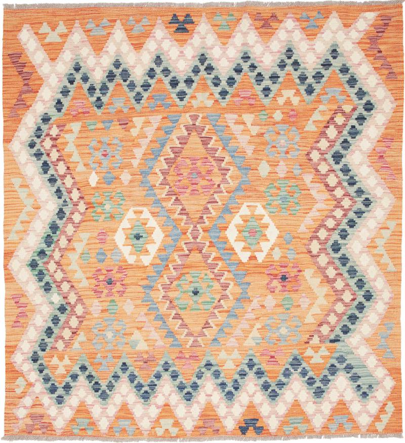 Afghan rug Kilim Afghan 5'4"x5'0" 5'4"x5'0", Persian Rug Woven by hand