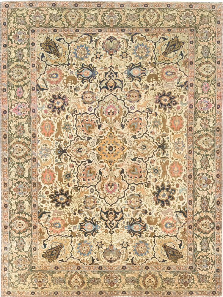 Persian Rug Tabriz Antique 12'8"x9'6" 12'8"x9'6", Persian Rug Knotted by hand