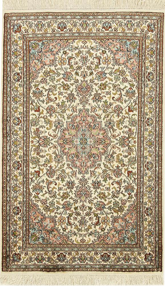 Indischer Teppich Kaschmir Seide 4'1"x2'6" 4'1"x2'6", Perserteppich Handgeknüpft