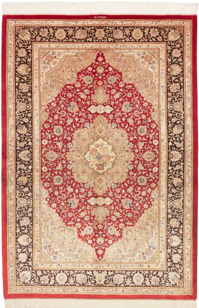 Persisk tæppe Ghom Silke 198x136 198x136, Persisk tæppe Knyttet i hånden