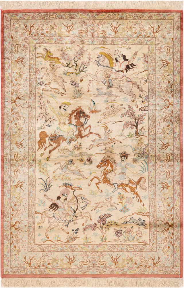 Persian Rug Qum Silk 5'0"x3'5" 5'0"x3'5", Persian Rug Knotted by hand