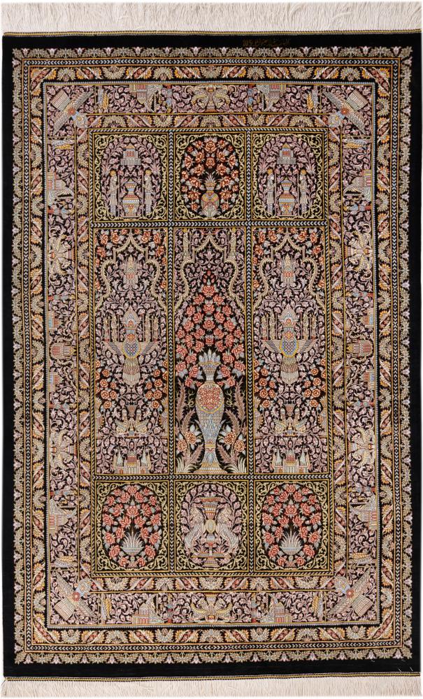 Persian Rug Qum Silk 5'0"x3'3" 5'0"x3'3", Persian Rug Knotted by hand