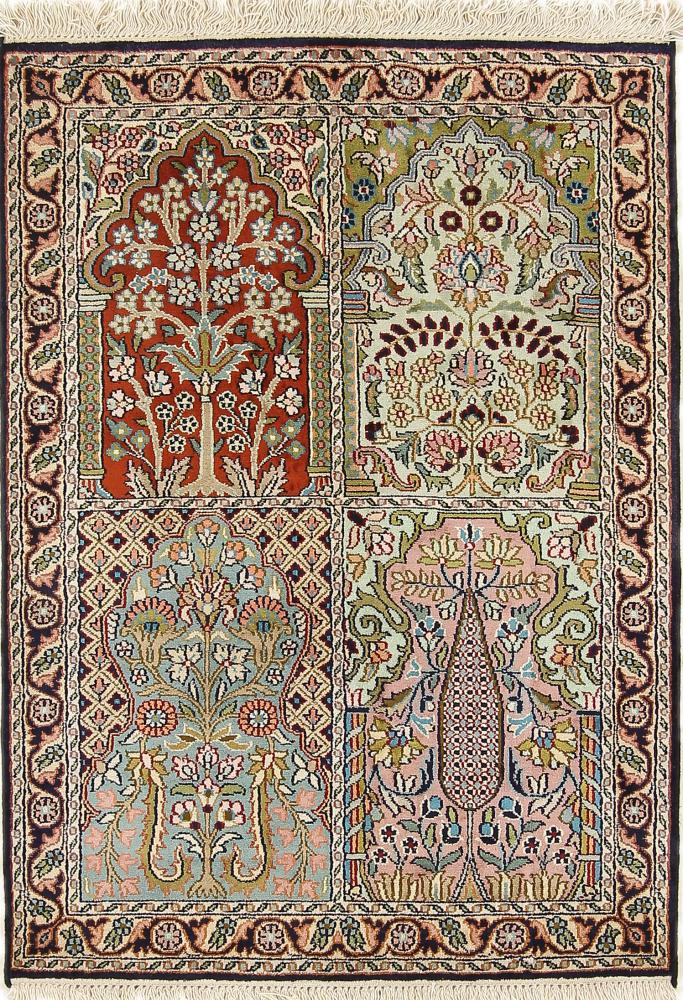 Indischer Teppich Kaschmir Seide 91x66 91x66, Perserteppich Handgeknüpft