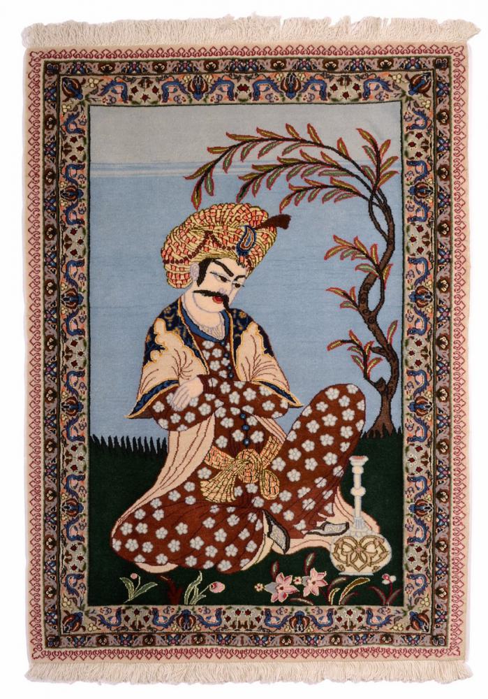 Tapis persan Ispahan Bild Chaîne de Soie 100x72 100x72, Tapis persan Noué à la main