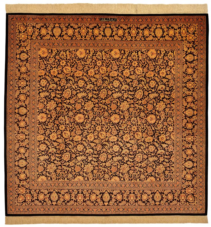 Tapete persa Ghom Seda 200x201 200x201, Tapete persa Atado à mão