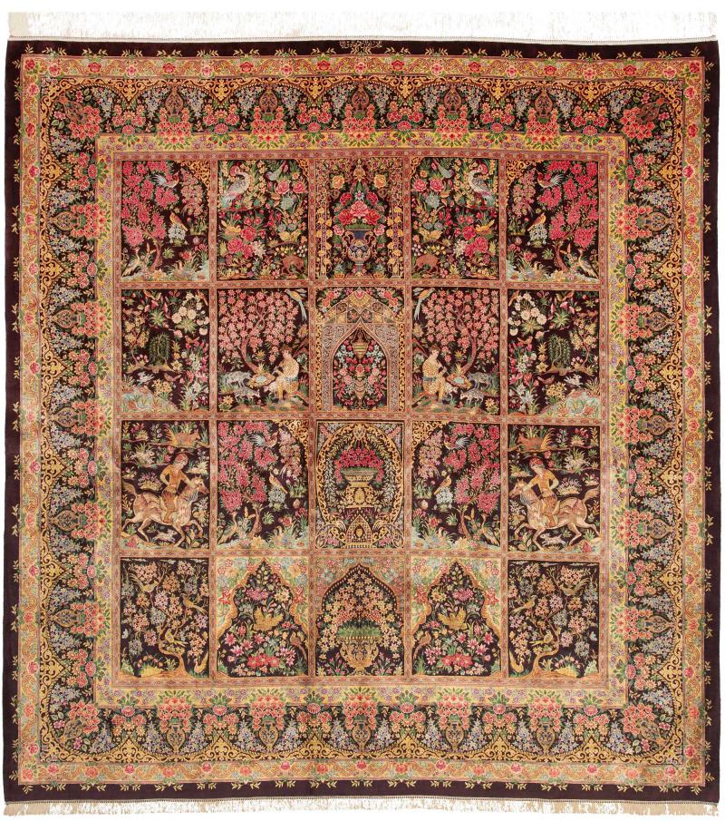 Persialainen matto Ghom Silkki 206x196 206x196, Persialainen matto Solmittu käsin