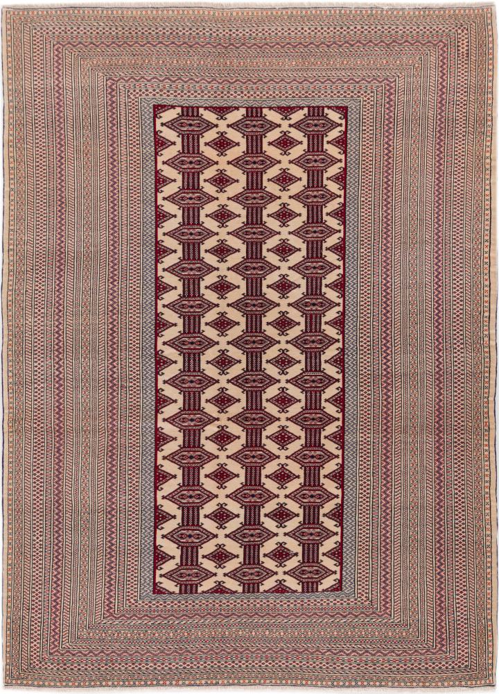 Alfombra persa Turkaman Vieja Urdimbre de Seda 195x140 195x140, Alfombra persa Anudado a mano