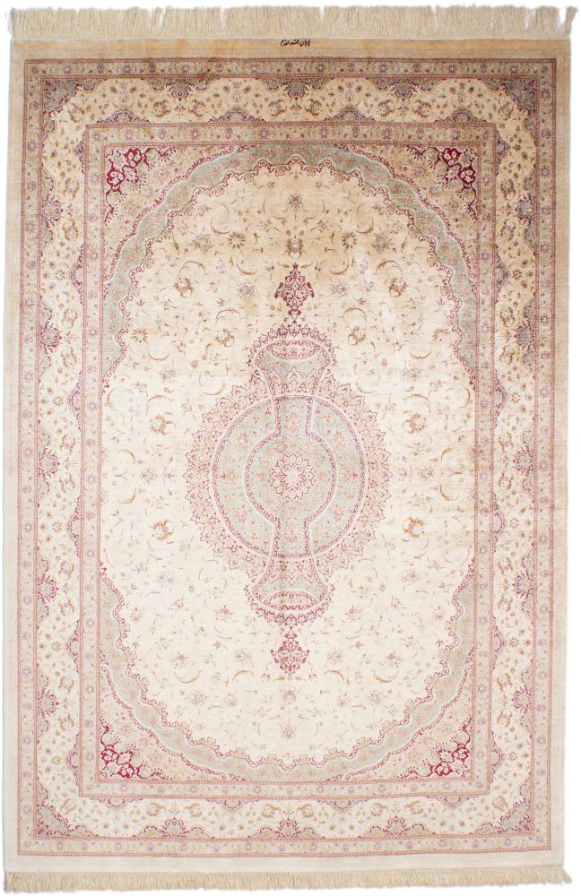 Persian Rug Qum Silk 7'8"x5'3" 7'8"x5'3", Persian Rug Knotted by hand