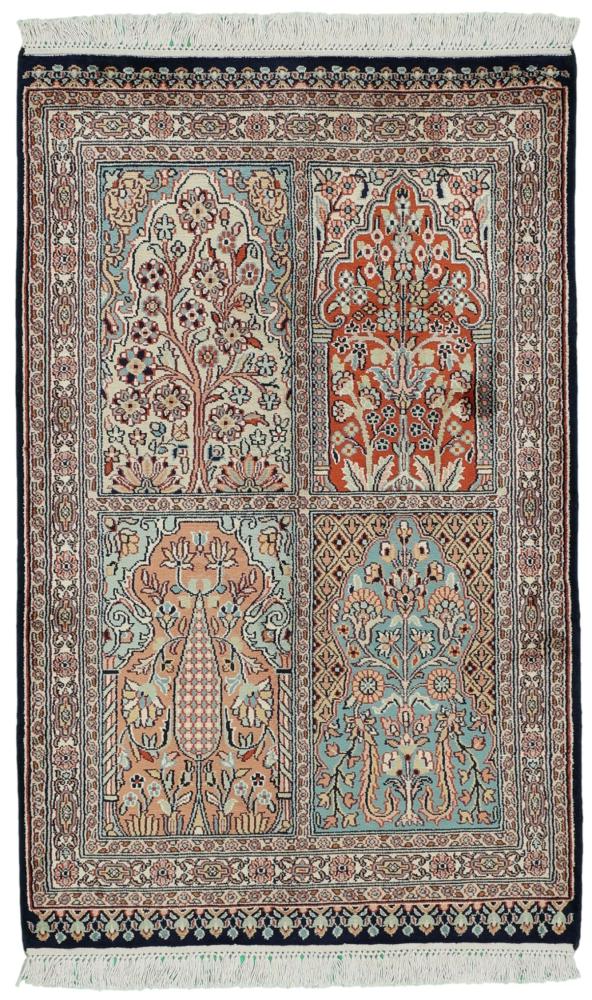 Indo rug Kashmir Silk 3'3"x2'0" 3'3"x2'0", Persian Rug Knotted by hand