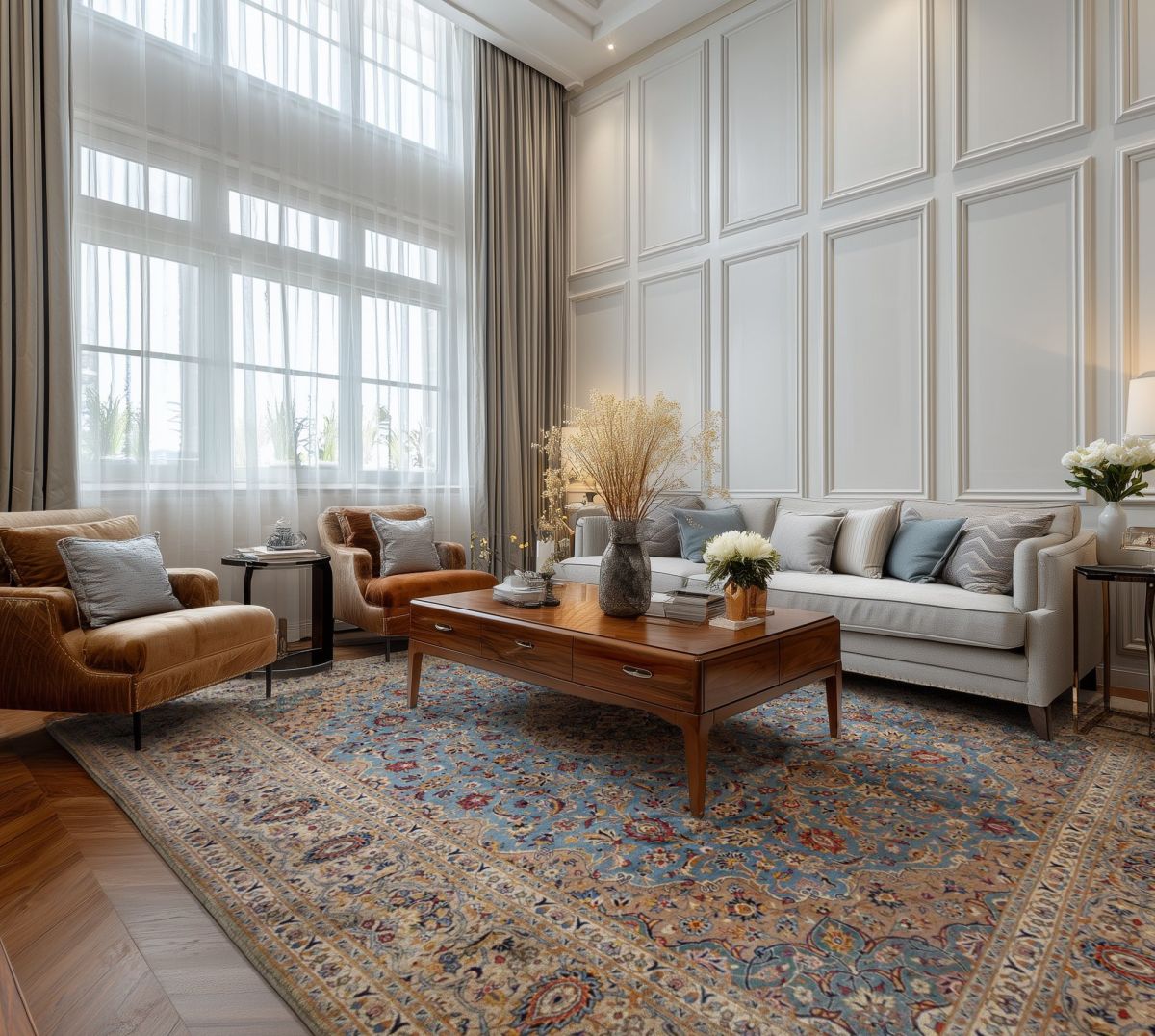 Tapis persan Naïn noué main avec motifs floraux