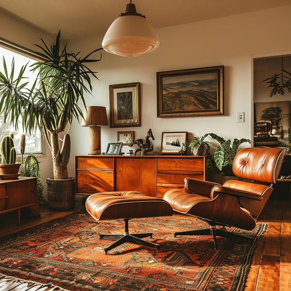 Orientális vintage szőnyeg retro stílusú nappaliban