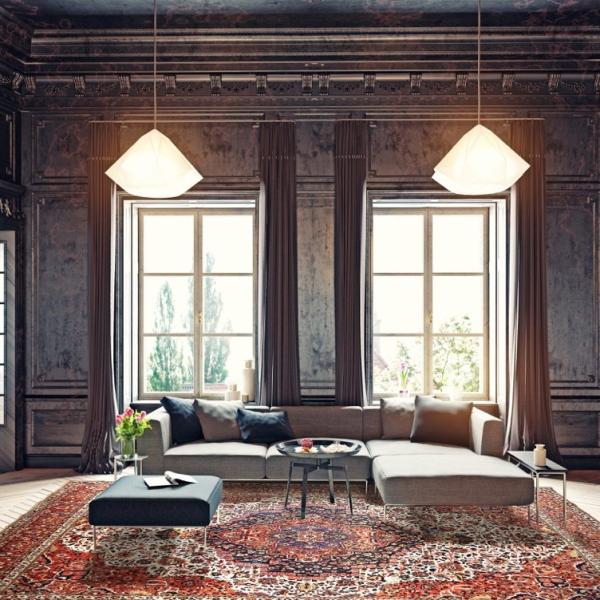 Classic Persian rug with medallion pattern in an elegant living room