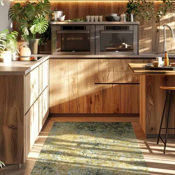 Håndknyttet Sandraa designer tæppe lavet af uld med bambus silke i køkkenet