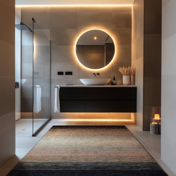 Håndvævet Kelim Horizon i moderne badeværelse