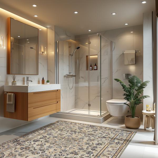 Håndknyttet Nain tæppe med kurvilineære mønstre på badeværelset