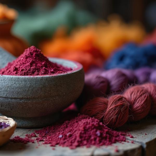 Természetes színezőpigmentek és festett gyapjúfonalak szőnyegekhez