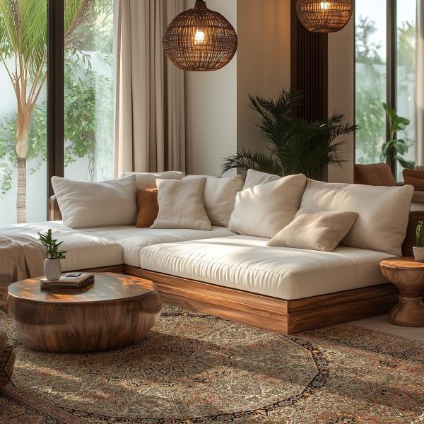 Detaljeret persisk tæppe som blikfang i det moderne stue