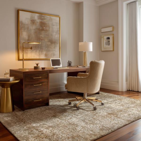 Sadraa tapis avec motif floral dans un bureau élégant