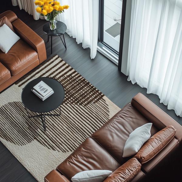 Covor berber înnodat manual din lână naturală, cu design modern în living