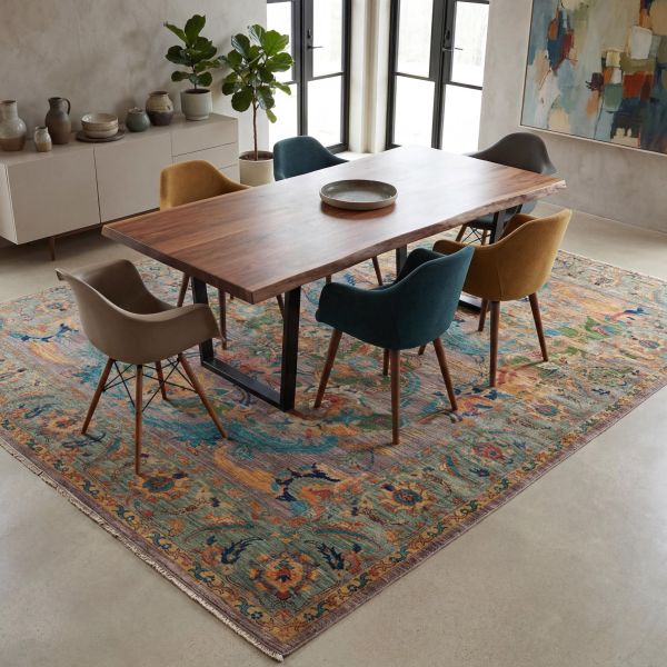 Hand-knotted Arijana rug with floral ornaments
