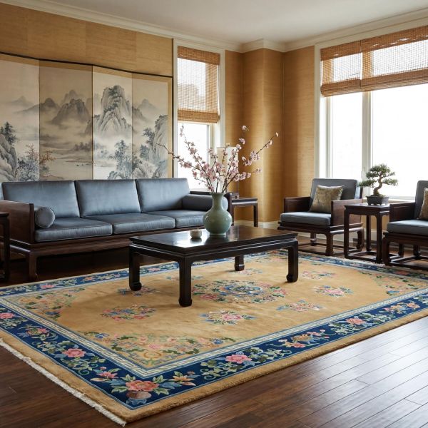 Living room with hand-knotted China Peking rug