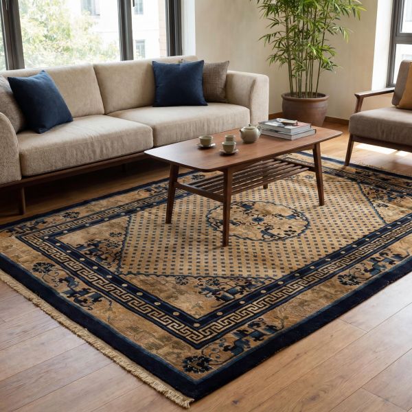 Modern Living Room with Antique China Peking Rug