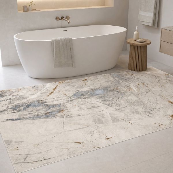 Modern bathroom rug with a marble look