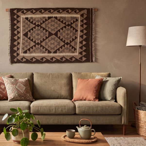 Kelim Teppich mit geometrischem Muster – handgewebter Orientteppich ohne Flor