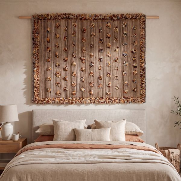 Kilim afgano como tapiz decorativo de pared con detalles de colores