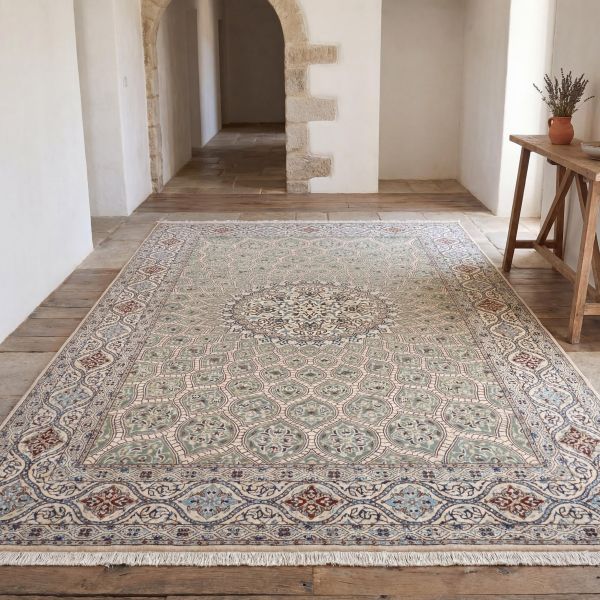 Hand-knotted oriental rug as a durable one-of-a-kind piece with warranty