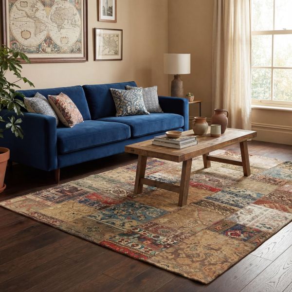 Modern patchwork rug with colourful oriental patterns