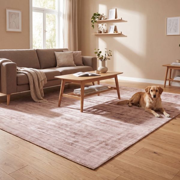 Tappeto vintage moderno in soggiorno con cane