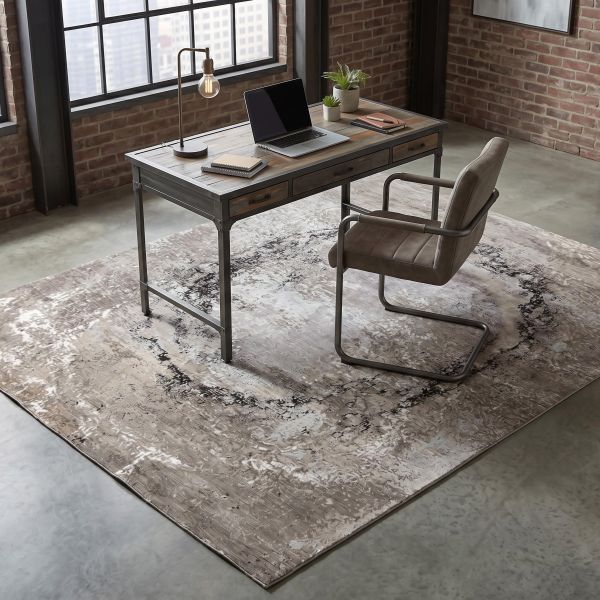 Home office with classic Bidjar rug in red and blue.