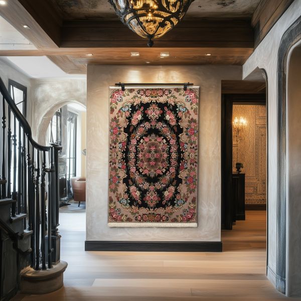 Classic Persian rug with medallion pattern in an elegant living room