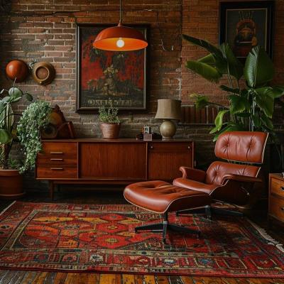 Ódon szoba keleti szőnyeggel és geometrikus mintával