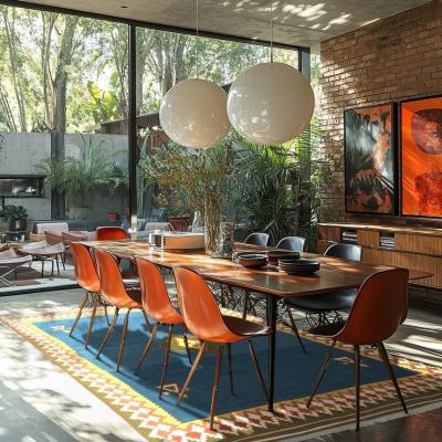 Nappali nyári Kelim szőnyeggel élénk színekben