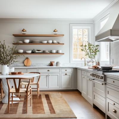 Væghylder med køkkenudstyr