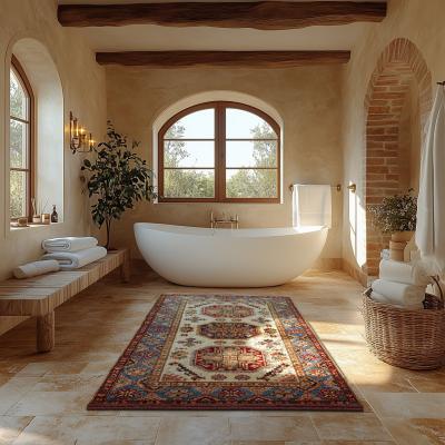 Helles Wohnzimmer mit Kazak Orientteppich in kräftigem Rot und Beigetönen