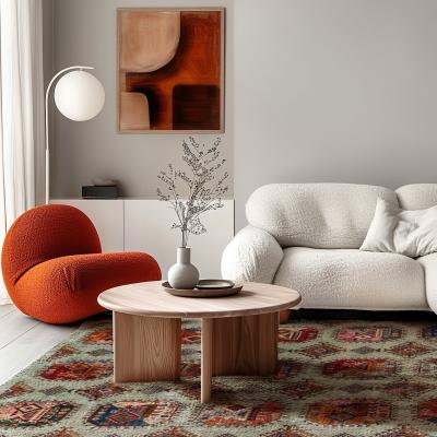 Hjemmearbejdsrum med rød håndknyttet orientalsk tæppe i vintage-stil