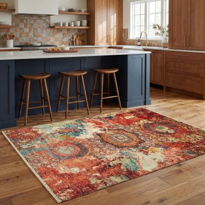 Soverom med multicolor-teppe i kreativ boligstil