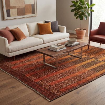 Elegant, stylish designer rug in a modern, contemporary living room interior