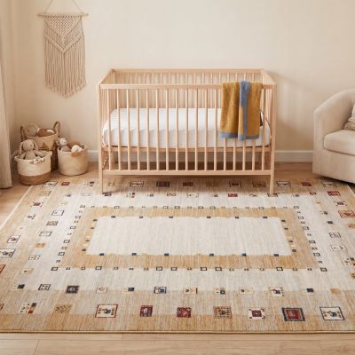 Gabbeh-teppe på babyrommet i myke naturtoner