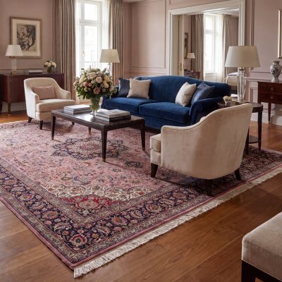 Hand-knotted rug in a classic living room