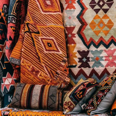 Woven oriental Kilim rugs with traditional patterns
