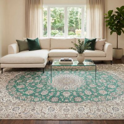 Hand-knotted Persian rug in a modern living room