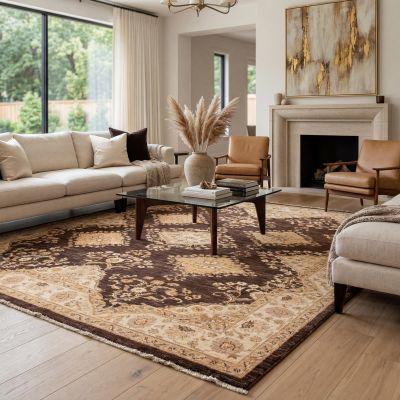 Hand-knotted vintage rug in the living room