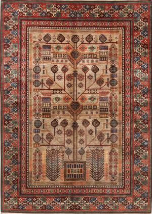 Nærbillede af et håndknyttet Ziegler-tæppe med traditionel kant og florale ornamenter.