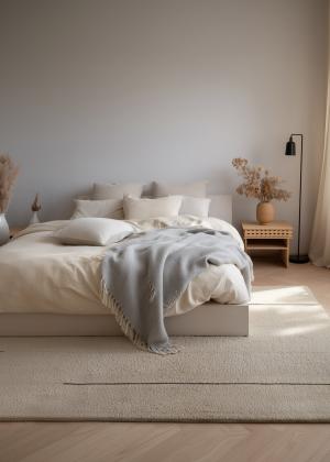 Moderne design tæppe i creme med fin linjestruktur