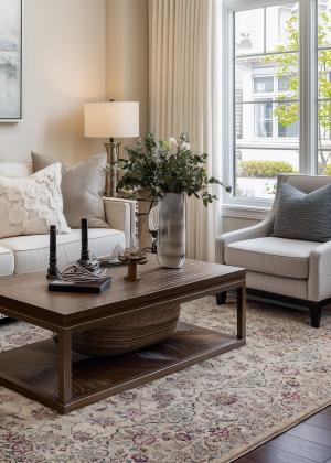 Covor Nain înnodat manual, în culori deschise, cu modele florale în living