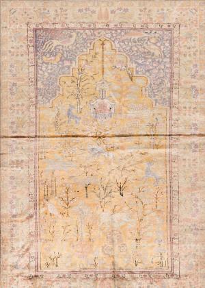 Covor turcesc înnodat manual, cu model clasic cu medalion, în nuanțe naturale deschise